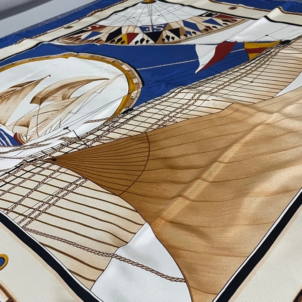 Louis Vuitton Silk Scarf with Nautical Motif in Blue and Cream